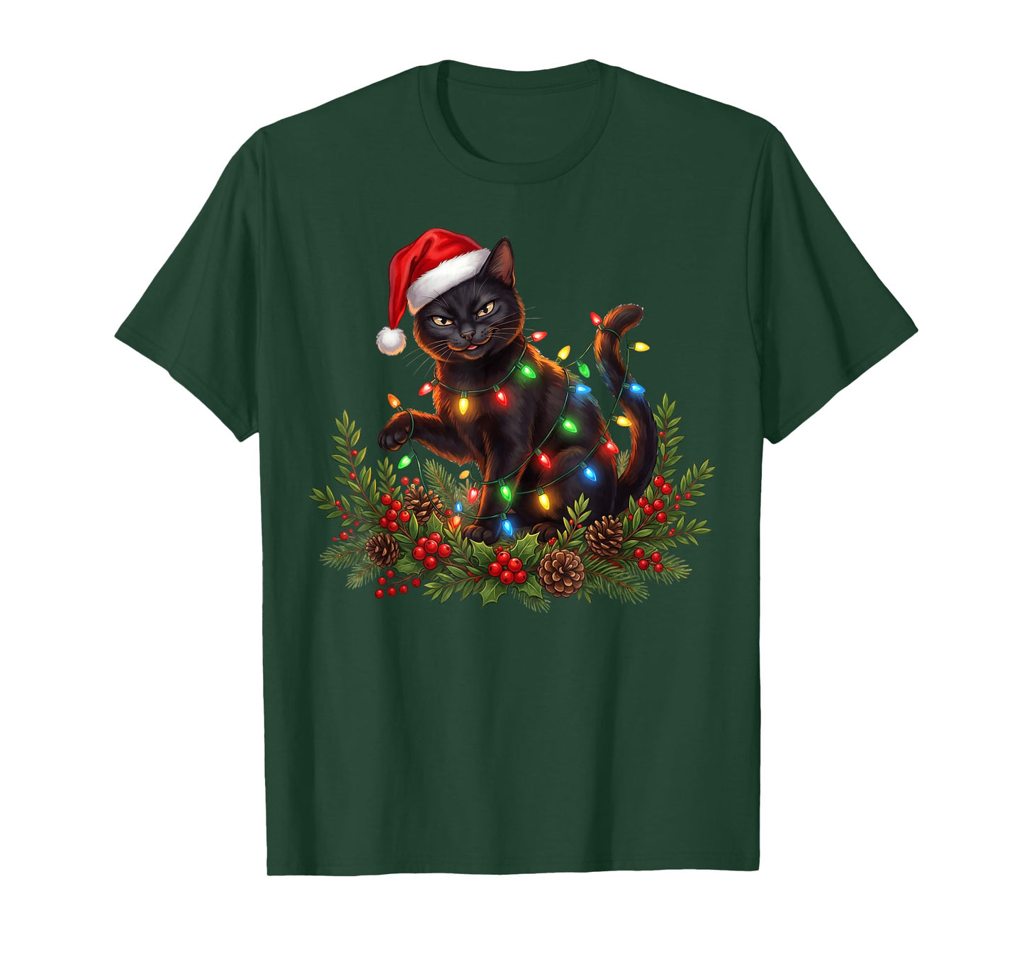 Black Cat Christmas Santa Hat Funny Meowy Cats Women Men T-Shirt