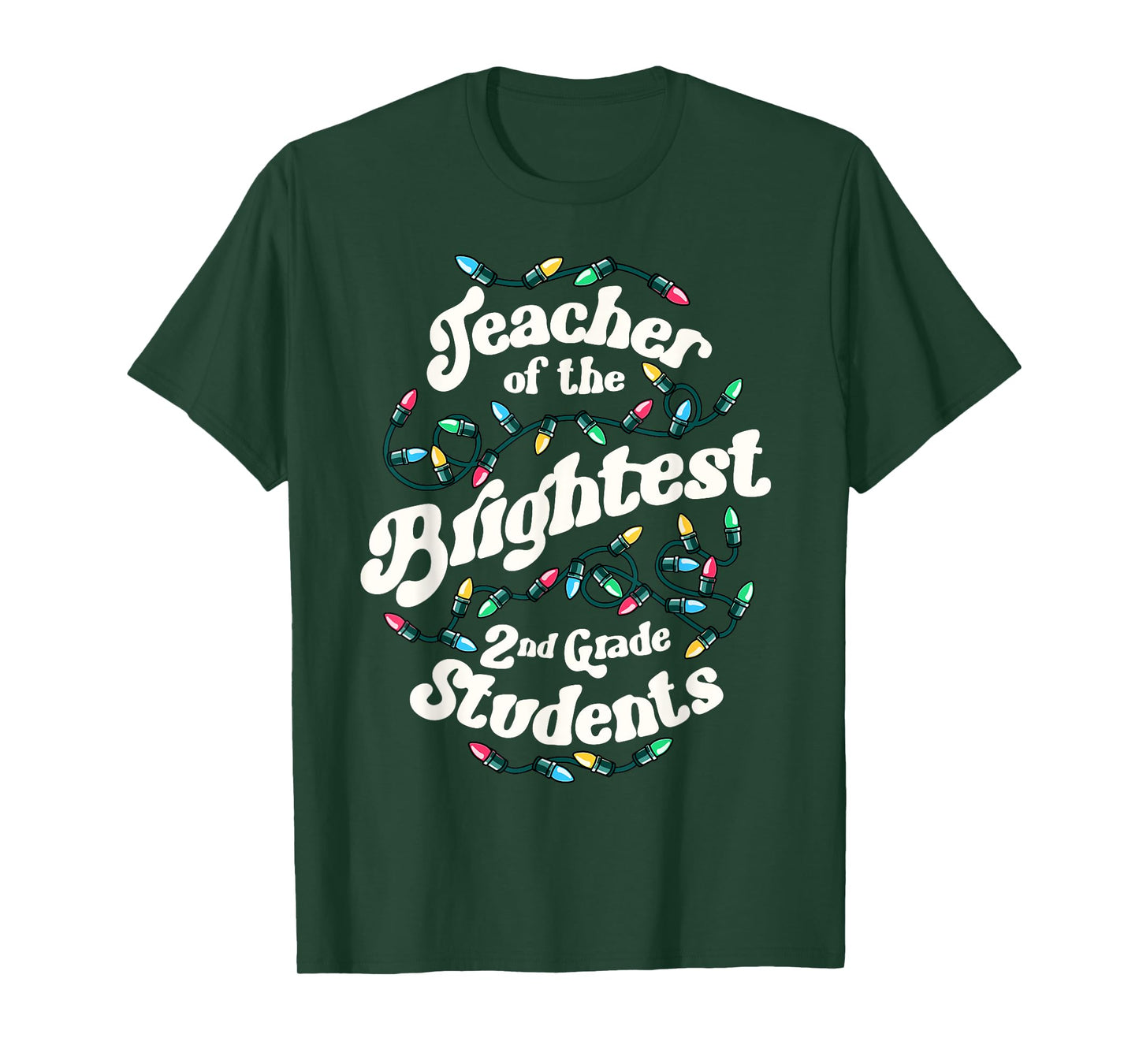 2nd Grade Teacher Christmas Lights School Brightest Students T-Shirt