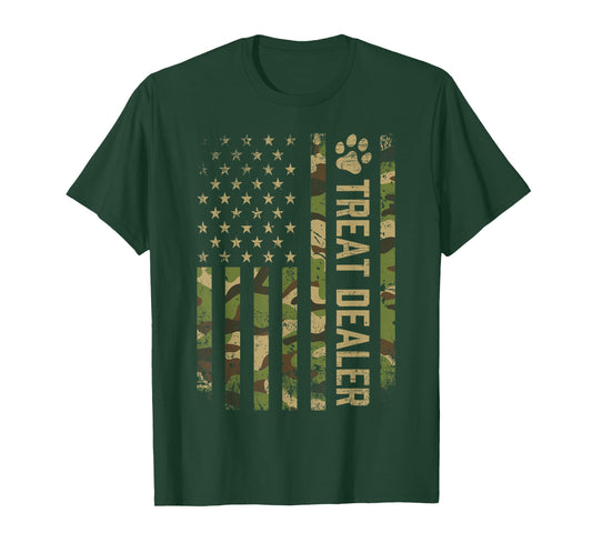 Camo Cat Treat Dealer American Flag US Cat Dad 4th Of July T-Shirt for Men Women