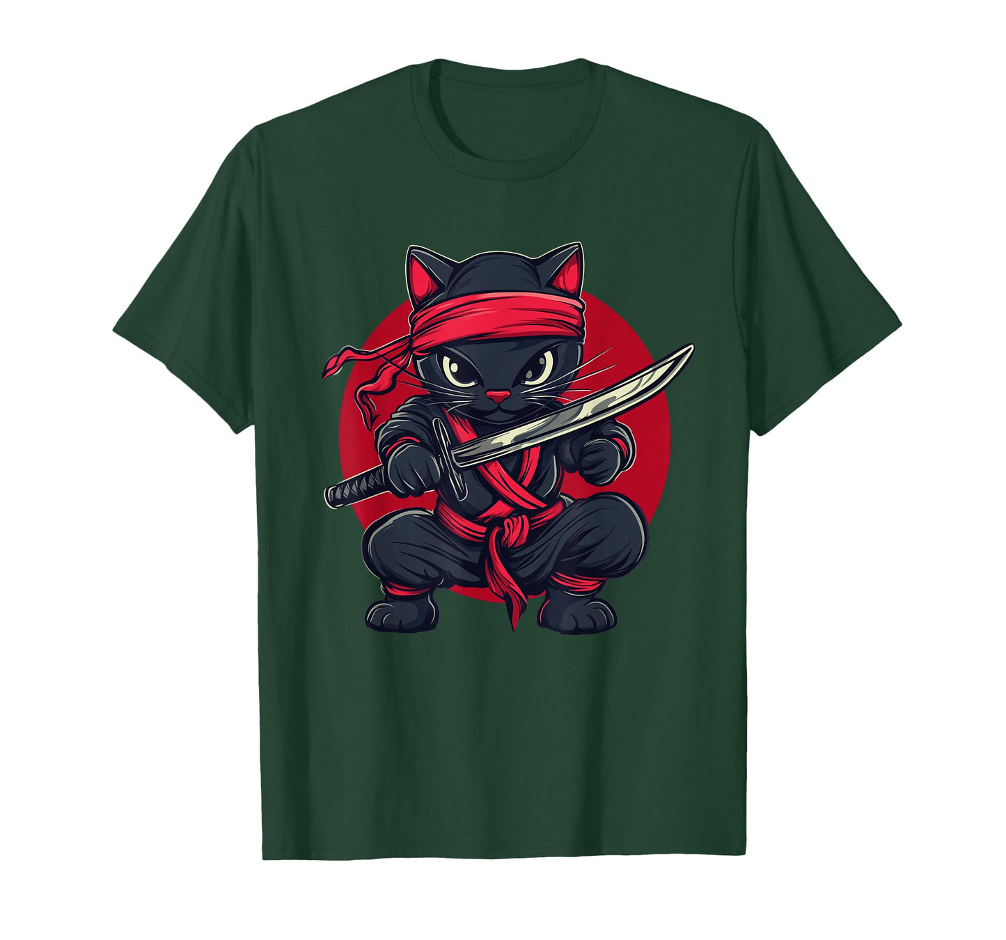 Cat Ninja Samurai Japan Japanese Flag Kawaii Funny Graphic T-Shirt