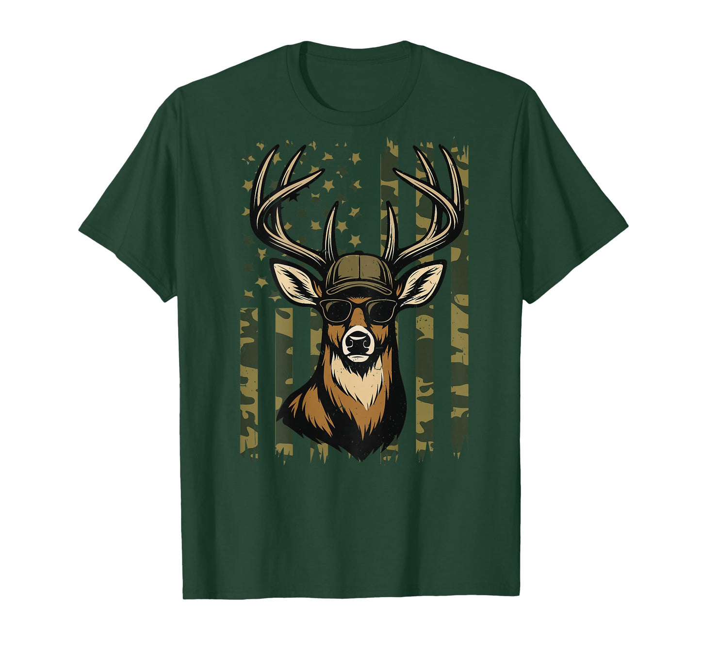 Men Camo Deer Hunting American Flag Whitetail Buck Youth Boy T-Shirt