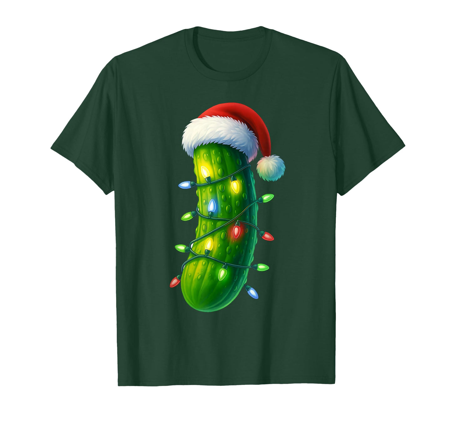 Funny Pickle Santa hat Christmas Lights Xmas Men Women T-Shirt