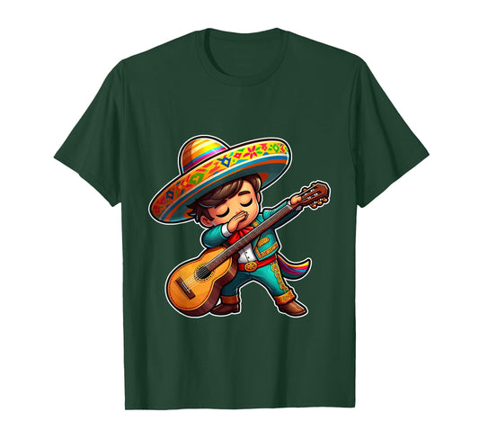 Mariachi boy dabbing with guitar Cinco de Mayo costume kids T-Shirt