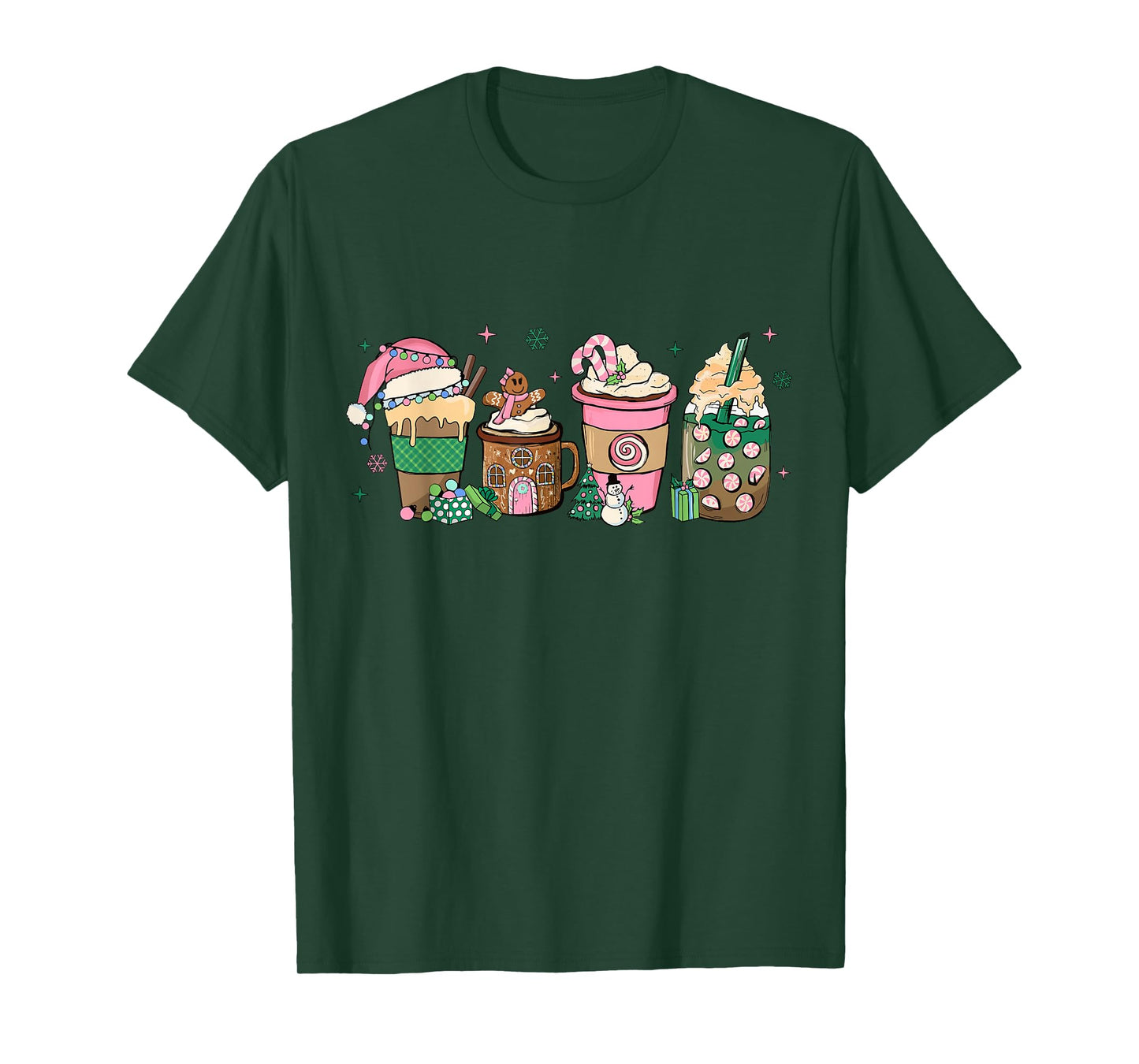 Coffee Christmas Gingerbread Pink Women Latte Cozy Winter T-Shirt