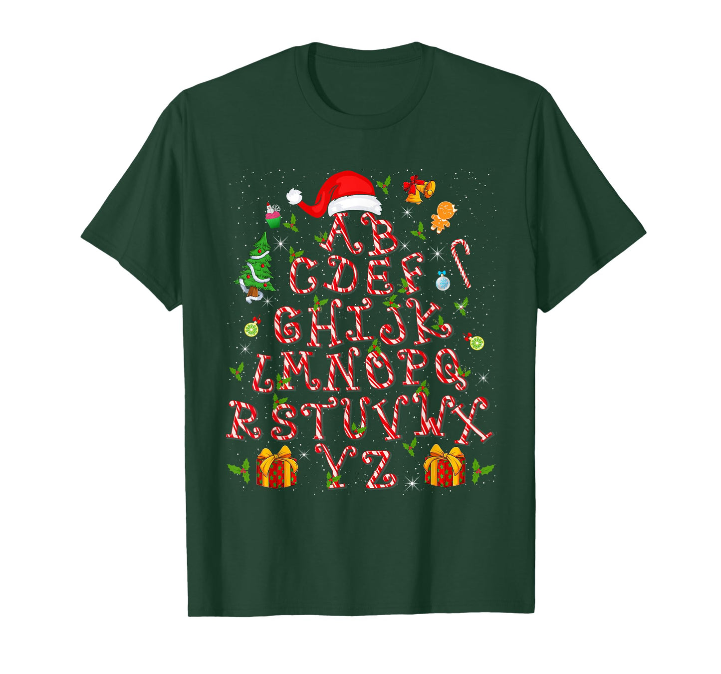 Christmas Tree Alphabet Candy Cane Xmas Holiday Teacher T-Shirt