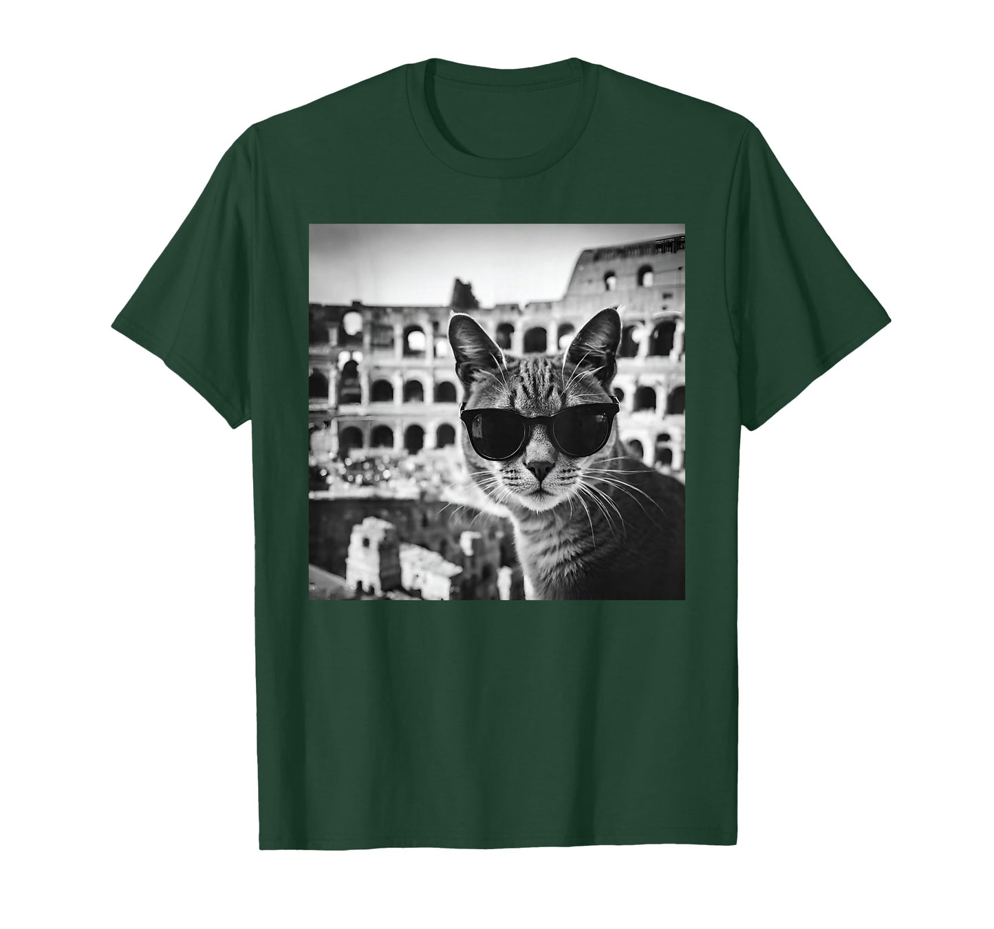 Funny Italy Cat Wearing Sunglasses At The Roman Colosseum T-Shirt