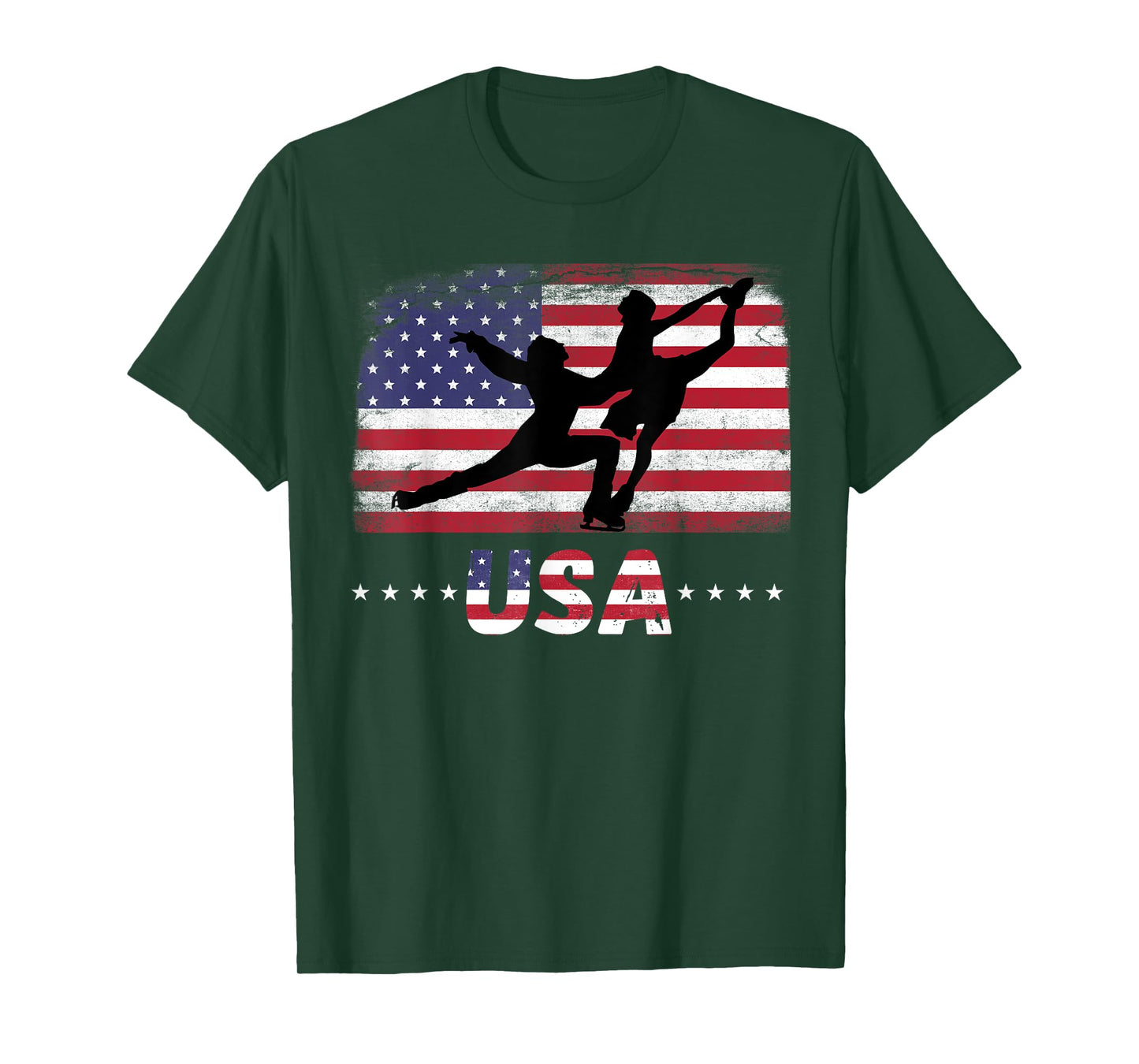 American Flag double ice figure skating USA Patriotic Team Women Men T-Shirt