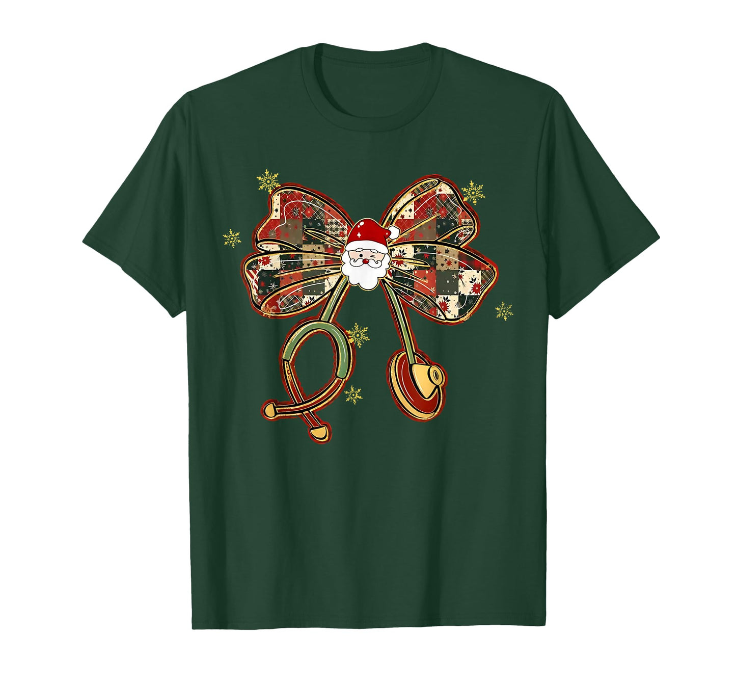 Christmas Nurse Vintage Santa Bow with Stethoscope T-Shirt