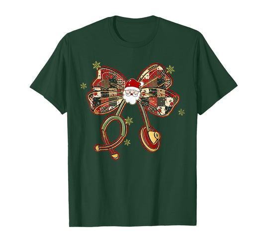 Christmas Nurse Vintage Santa Bow with Stethoscope T-Shirt