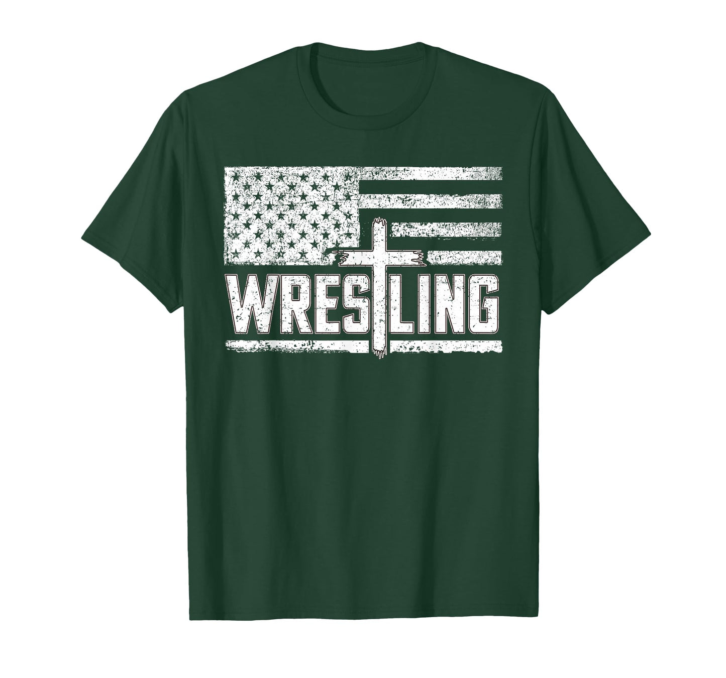Wrestling Patriotic US Flag Cross Christian Jesus Wrestlers T-Shirt
