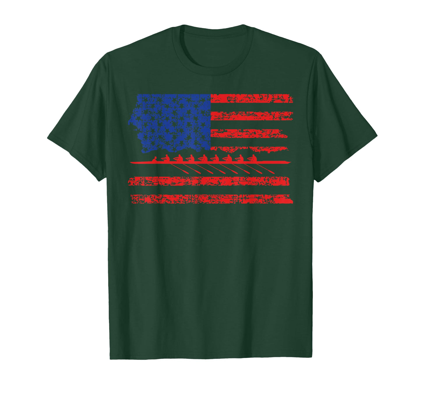 Crew Rowing Boat Oars Us American Flag T-Shirt