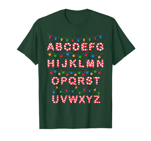 Christmas Alphabet Candy Cane Teachers Students Candy Cane T-Shirt for Men Women Kids