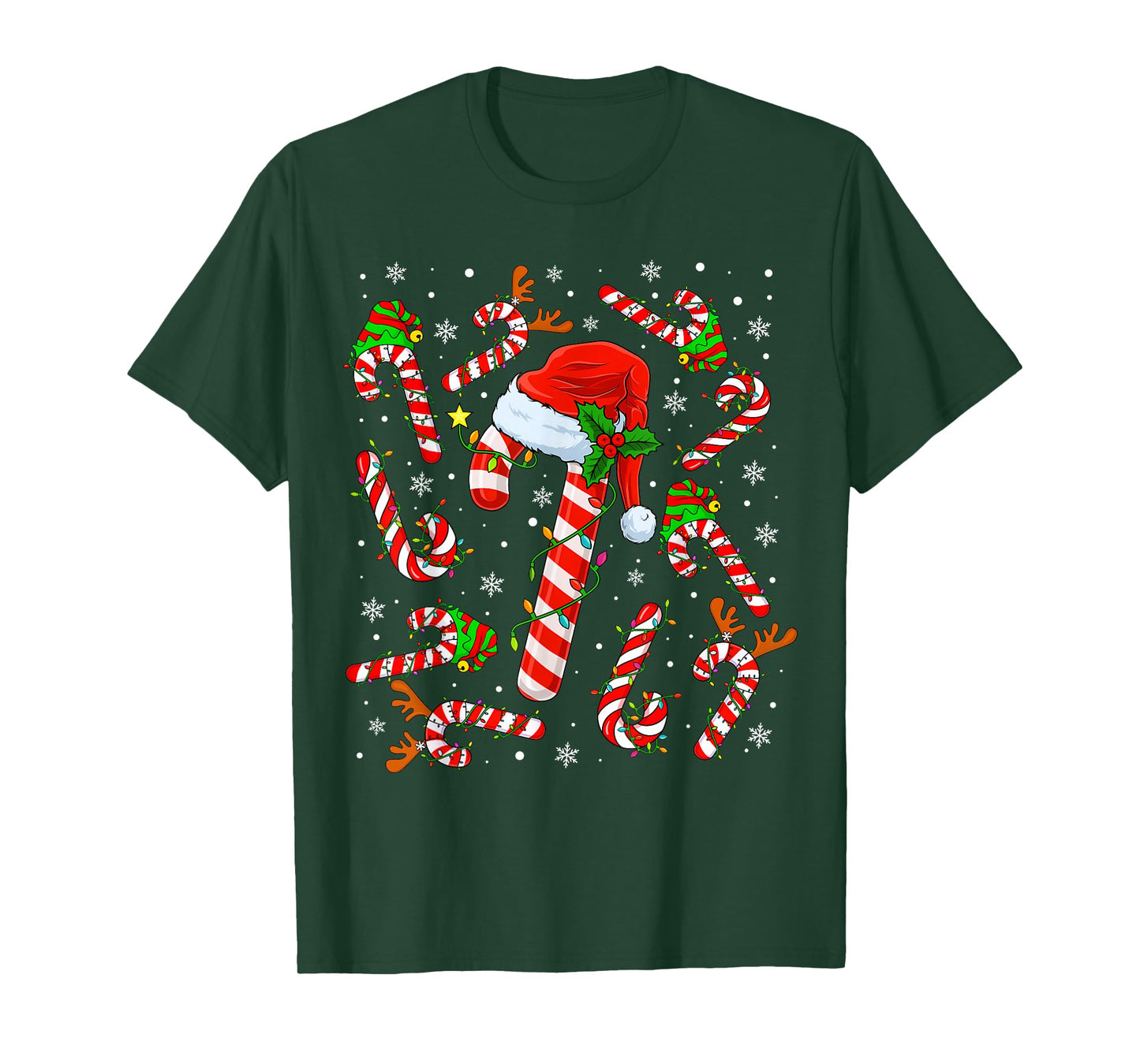 Christmas Candy Cane Santa Hat Reindeer Funny Xmas Light T-Shirt