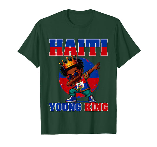 Kids Haiti Young King Haiti Flag Melanin For Black Boys Kids T-Shirt