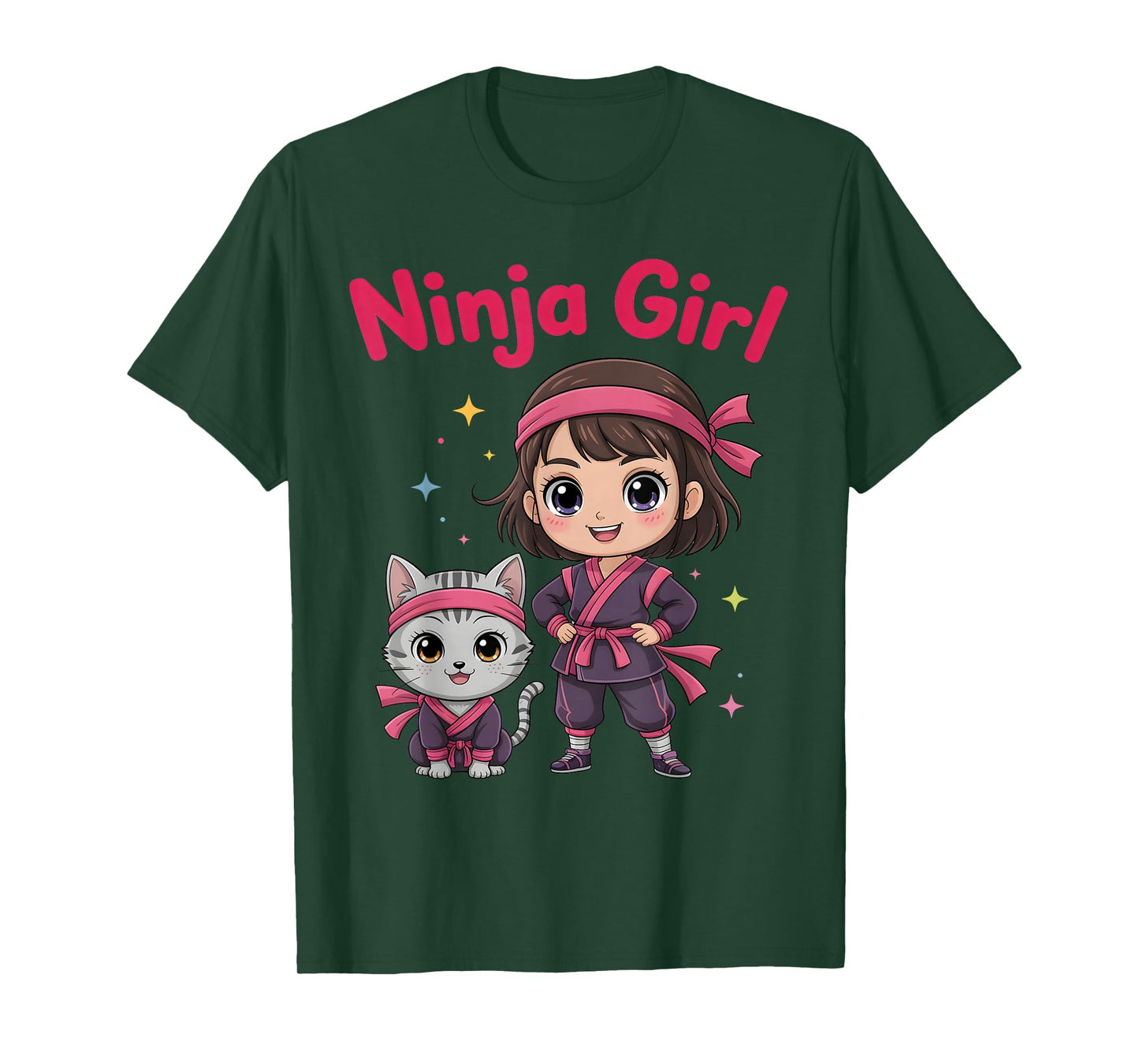 Ninja Girl & Cat Birthday Party Ninjas Warrior Costume Kids T-Shirt