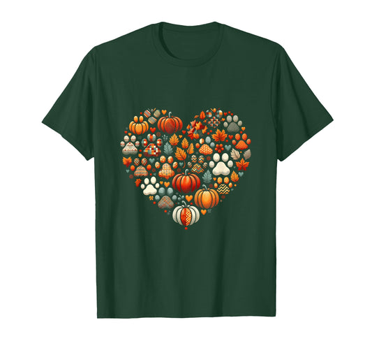 Cute Dog Cat Paw Print Pumpkin Autumn Leaf Fall Thanksgiving T-Shirt