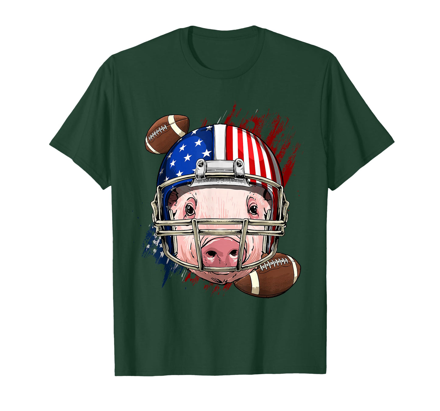 American Football Player Pig Face Farm Animal US Patriotic T-Shirt