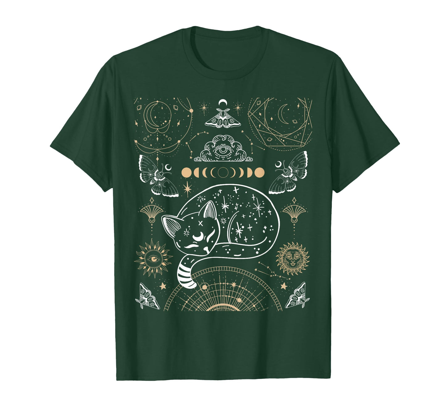 Cat Luna Moth Moon Phases Dark Academia Aesthetic Occult T-Shirt Small
