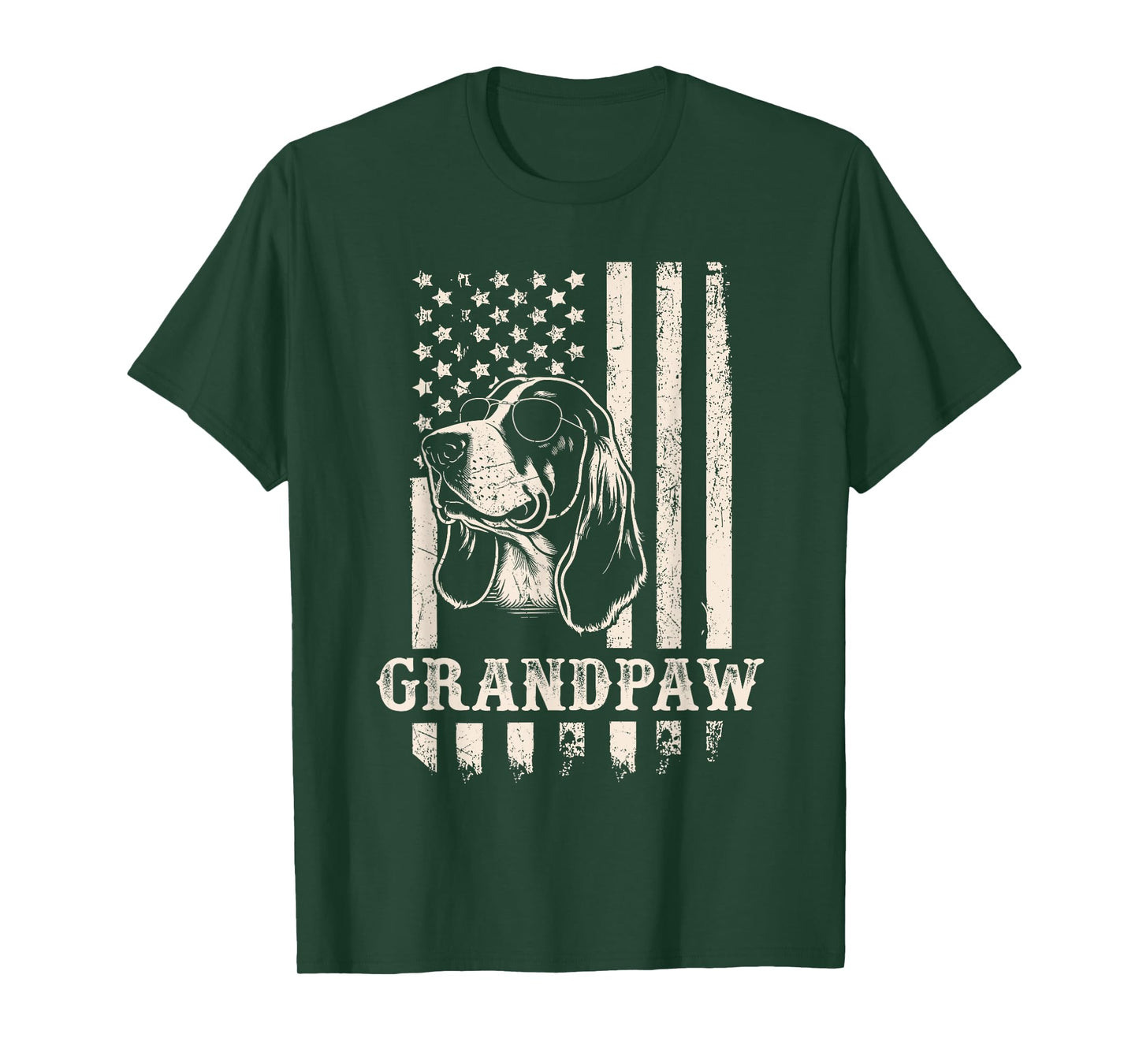 Grandpaw Basset Hound American Flag Sunglasses Retro Grandpa T-Shirt