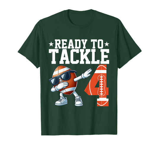 Kids Ready to Tackle 4 Years Old 4th Birthday Football Party T-Shirt