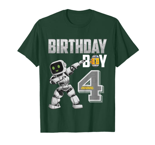 4 Year Old dabbing Robot 4th Birthday Science Robotics T-Shirt