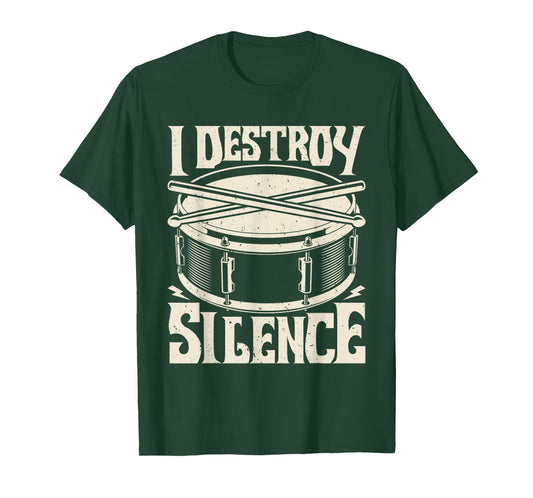 I Destroy Silence - Drummer Percussionist Drums Musician T-Shirt, Black, Small