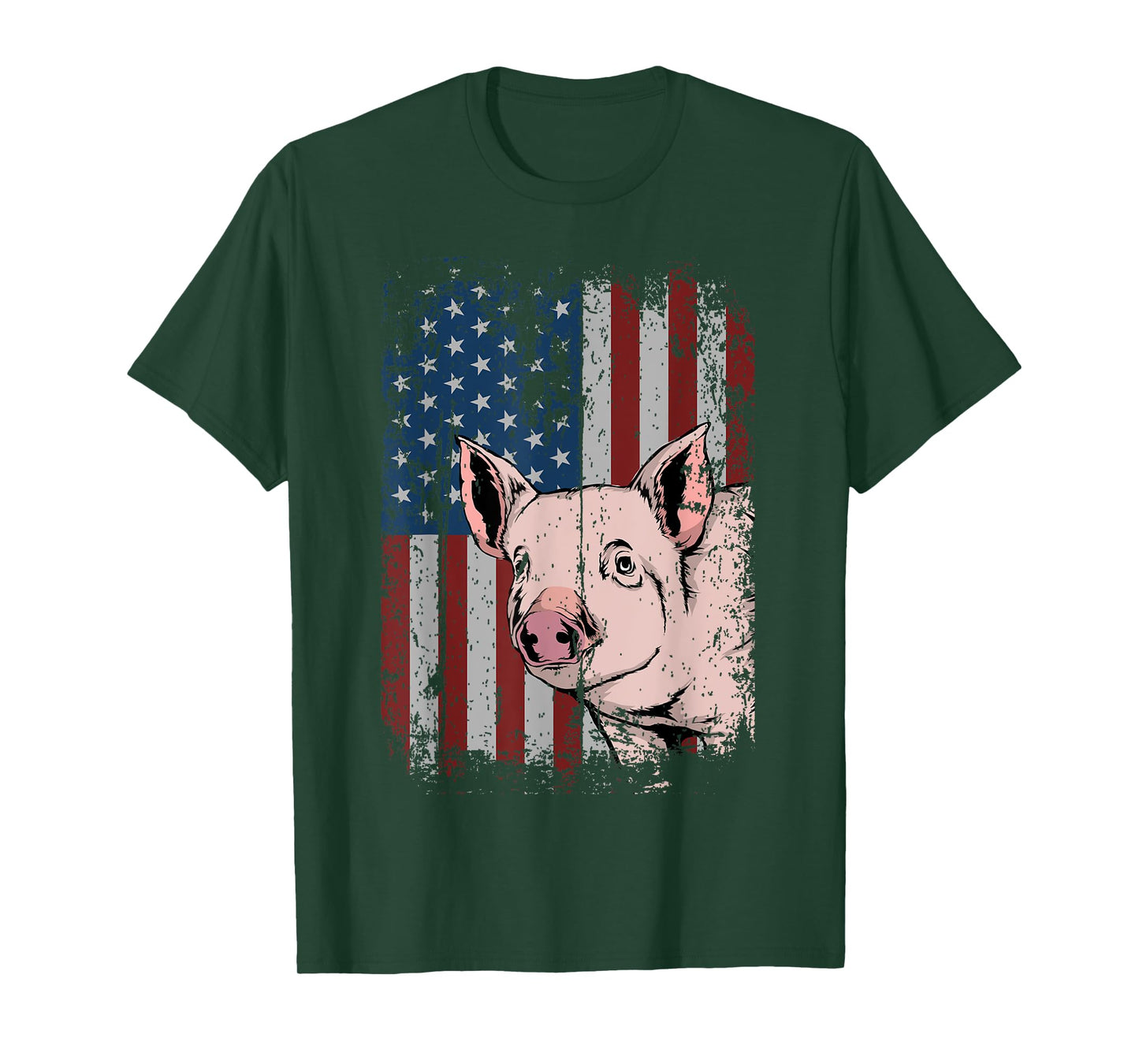 Pig American USA Flag Patriotic Pig Farm Gift Women Kids Men T-Shirt