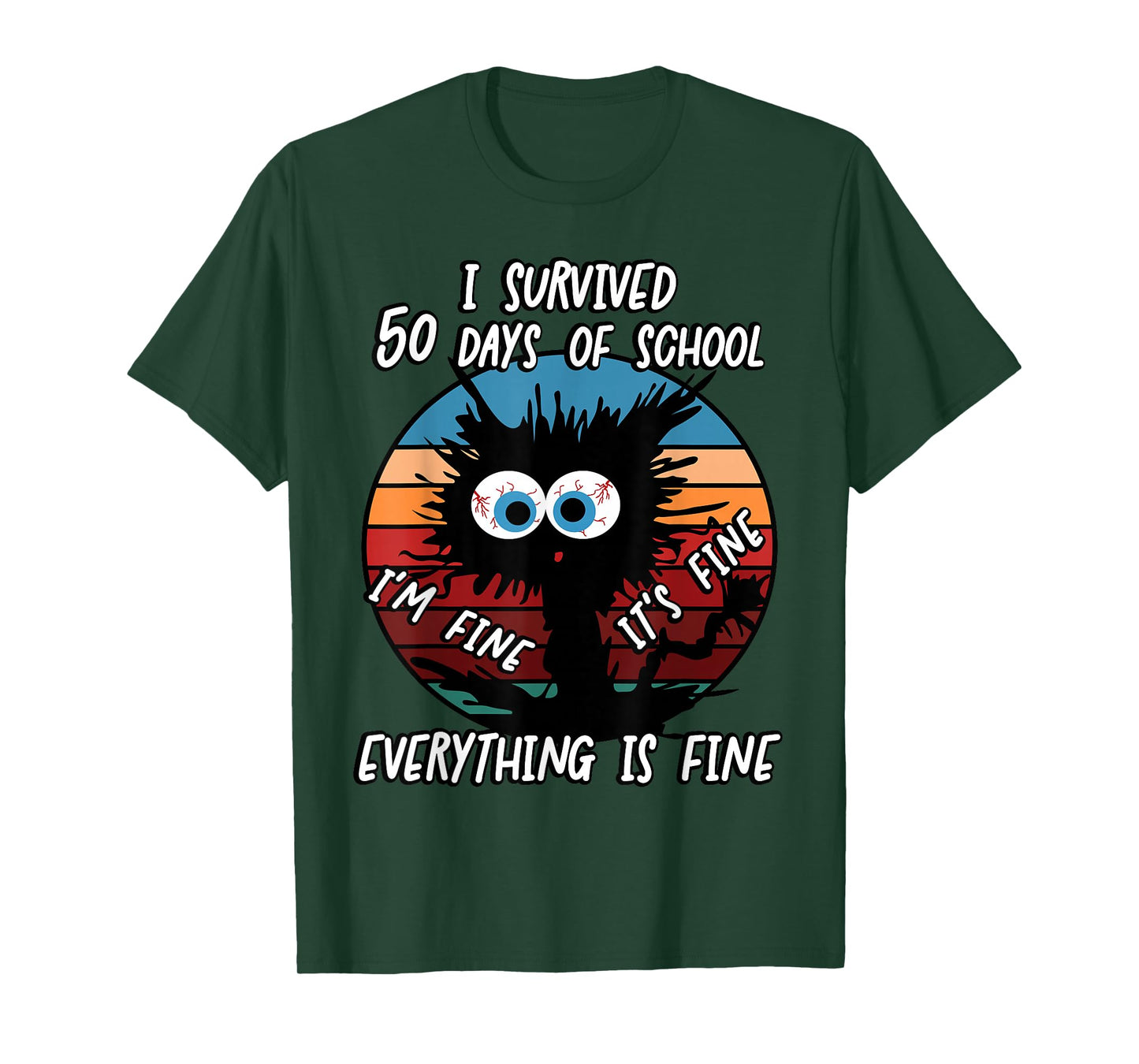 50th Day School Cat I Survived 50 Days of School T-Shirt