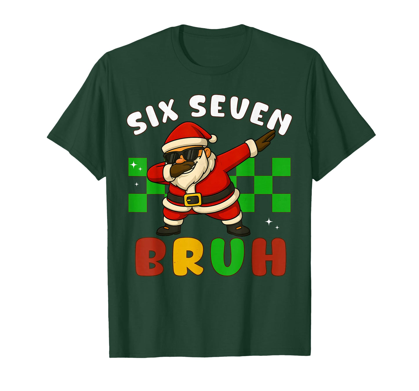 Funny 67 Christmas Santa Claus Bruh Checkered Six Seven Meme T-Shirt