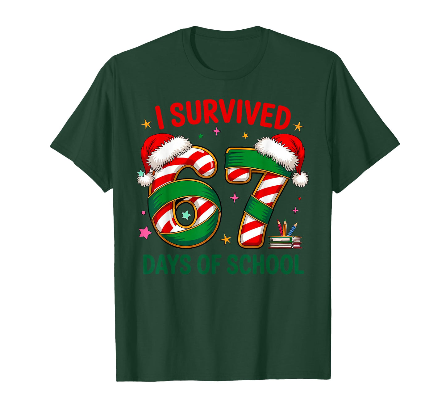 I Survived 67 Days of School Christmas Candy Cane Six Seven T-Shirt