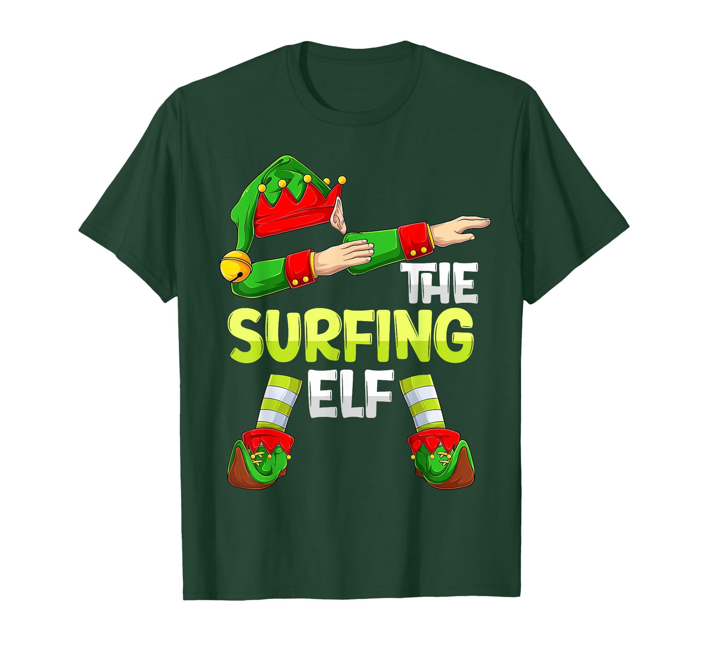 Dabbing Elf Christmas Surfer Surf The Surfing Elf T-Shirt