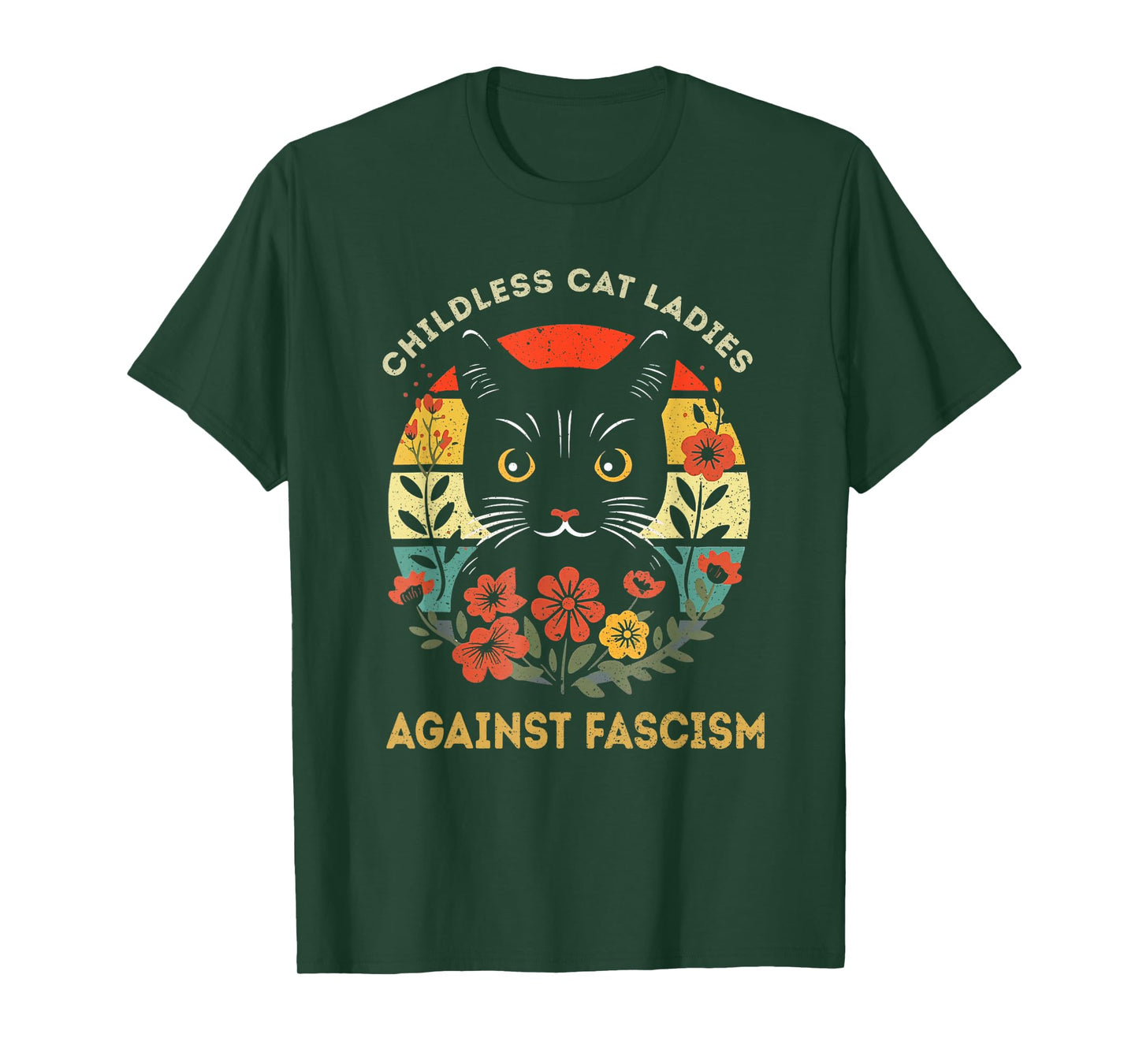 Childless Cat Ladies Against Fascism Funny Cat Feminist T-Shirt, Small, Black