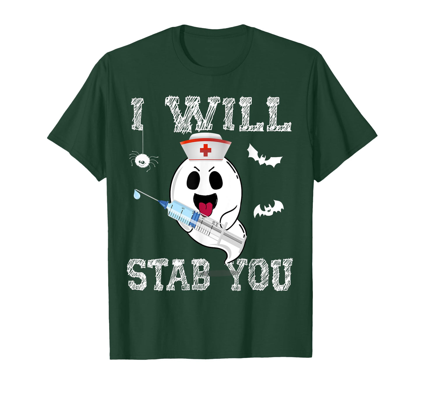 Cute Ghost Nurse I will stab you Cool Halloween Girl women T-Shirt