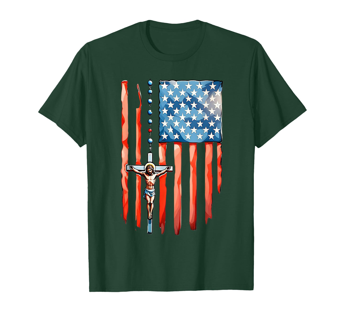 American Flag Rosary Catholic T-Shirt