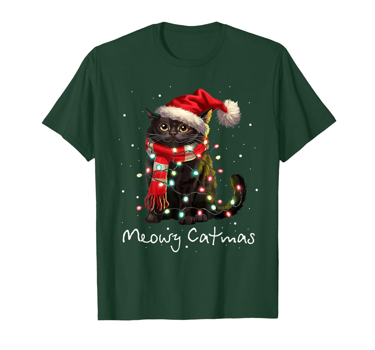 Meowy Catmas Cat Christmas Tree Xmas Girls Boys Funny Cat T-Shirt