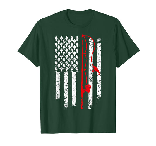 Fishing American Flag Husband Son Grandson Funny Fisherman T-Shirt
