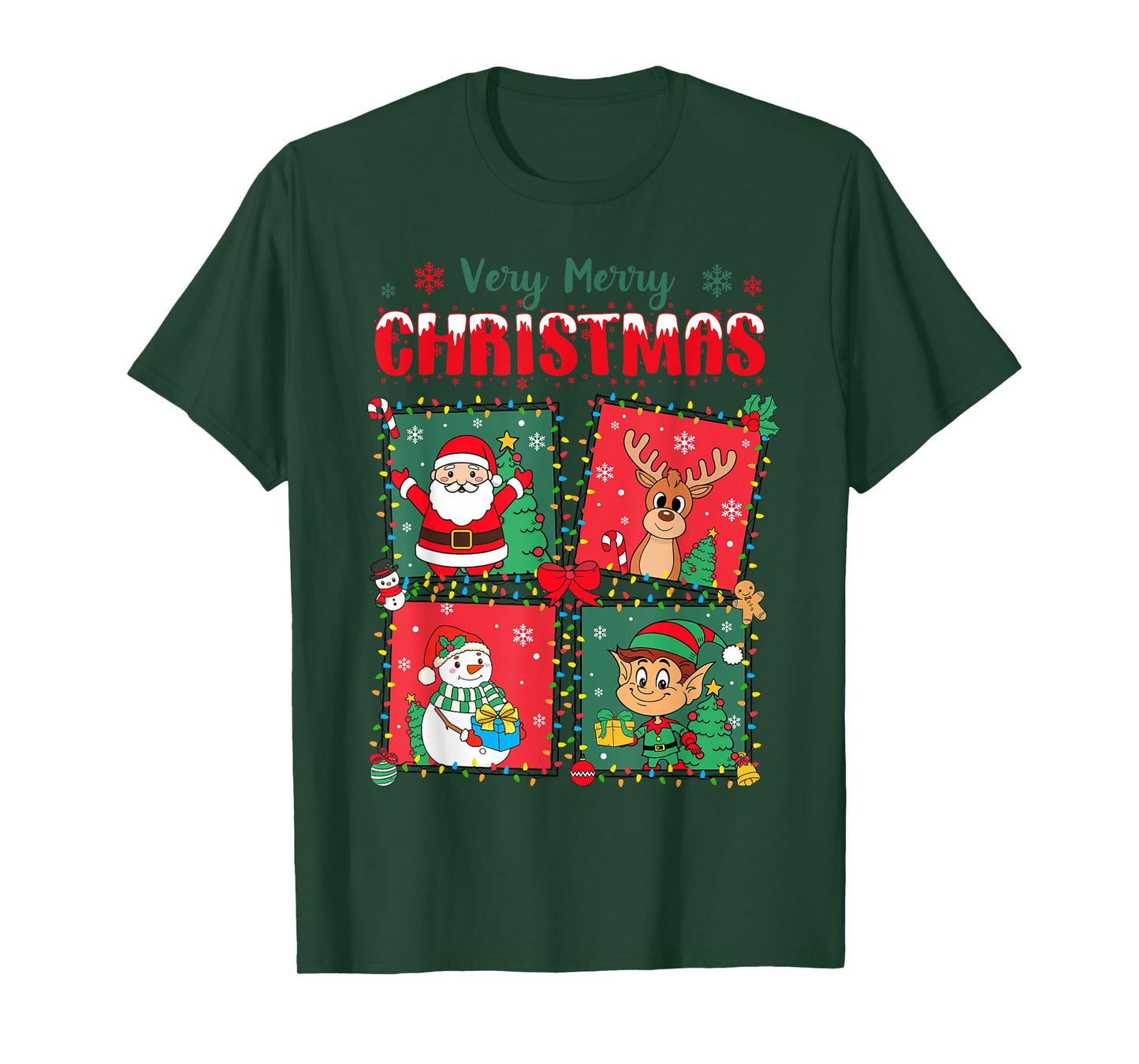 Very Merry Christmas Santa, Reindeer, Snowman, Elf Xmas Cute T-Shirt