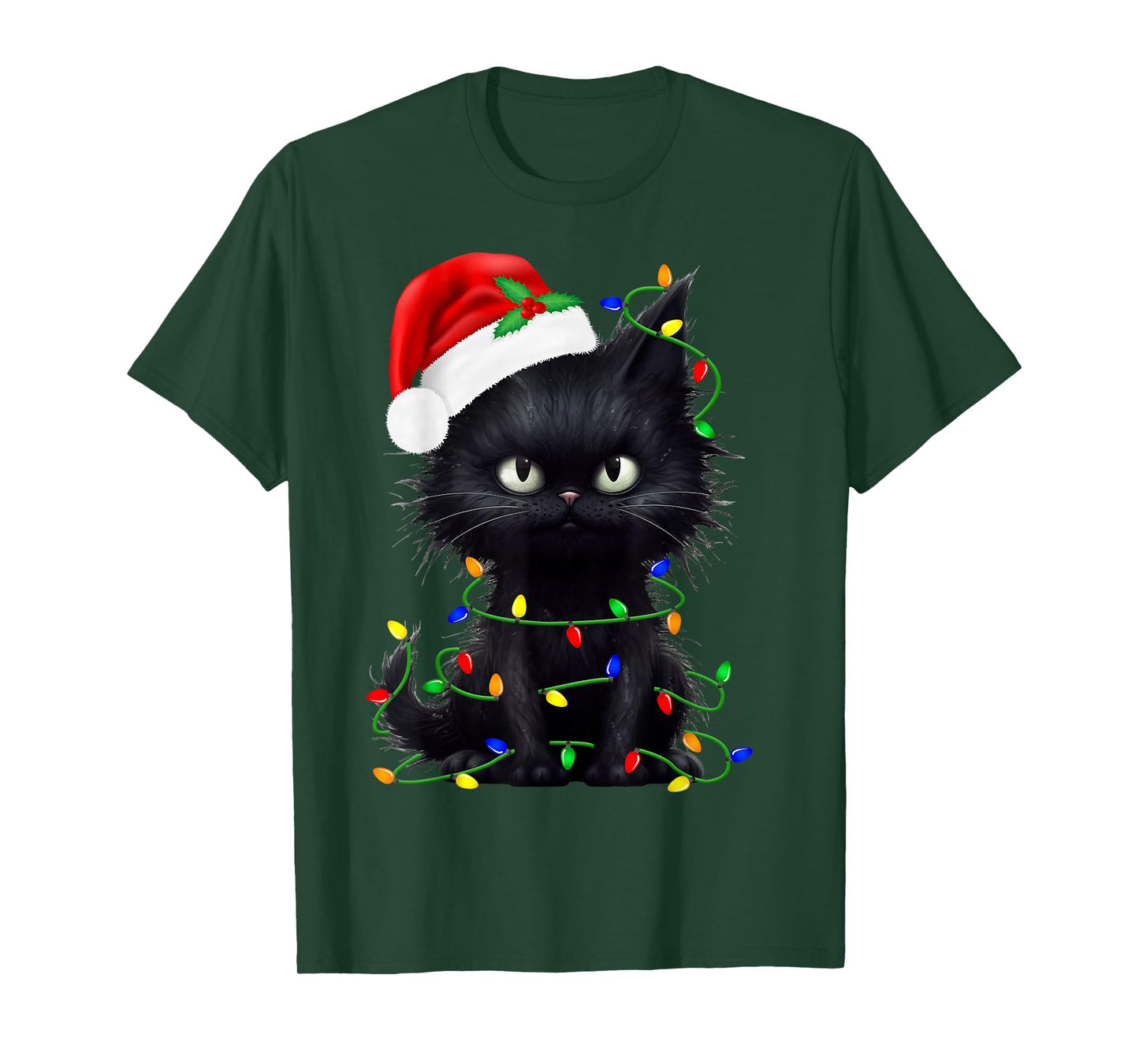 Retro Black Cat Christmas Light Funny Cat Men Women Kids T-Shirt