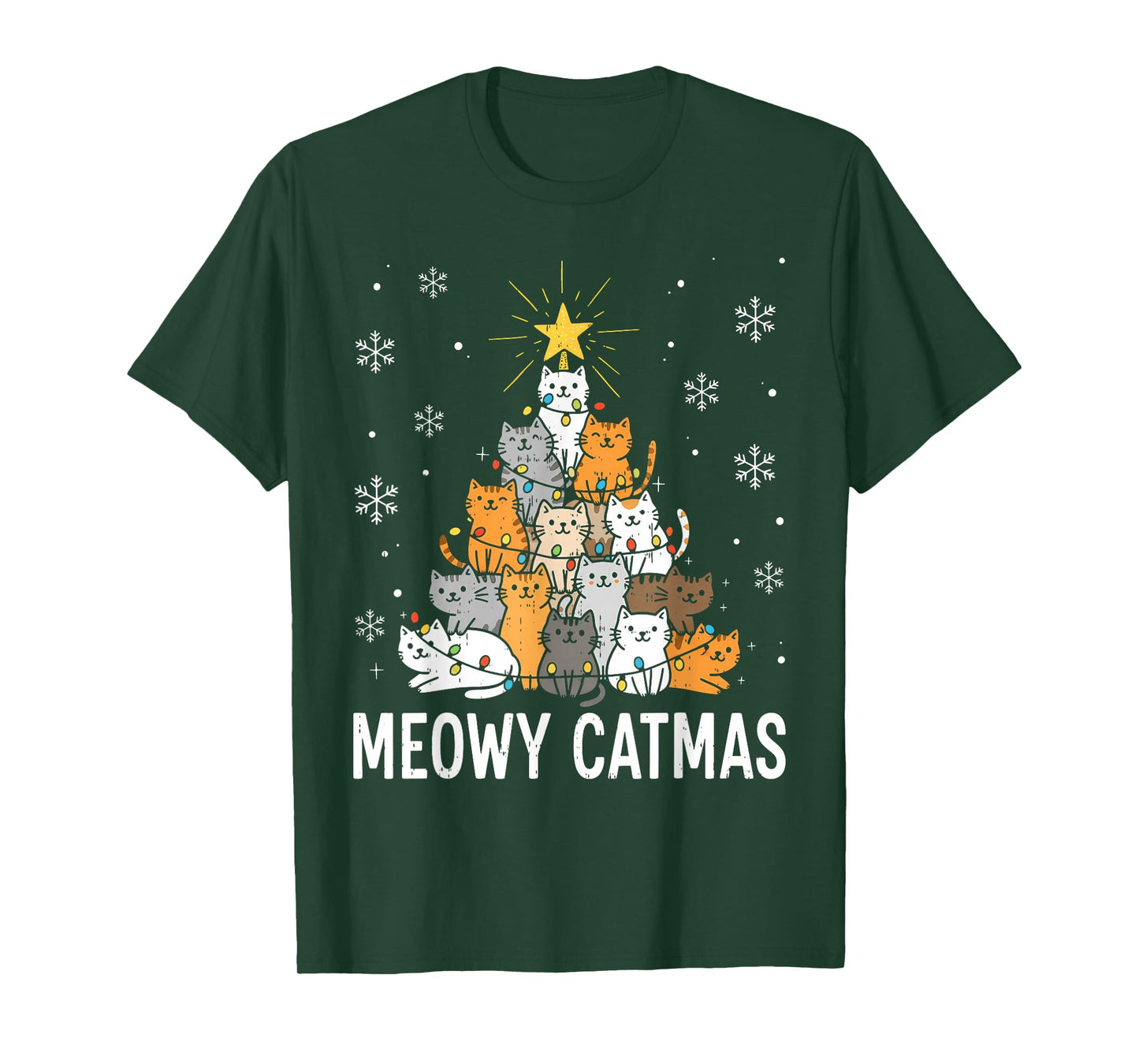 Meowy Catmas Cute Christmas Cats Tree Light Xmas Girls Boys T-Shirt