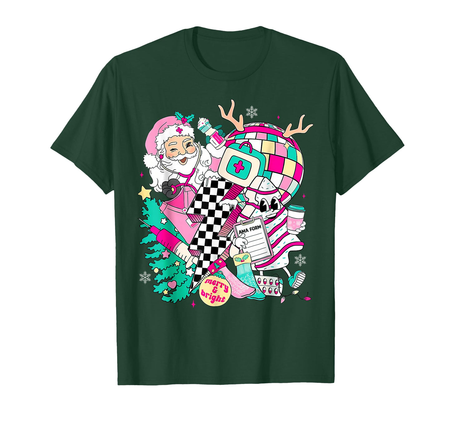 Christmas Santa Nurse Disco Ball Rn CNA ICU Med Surg PICU T-Shirt