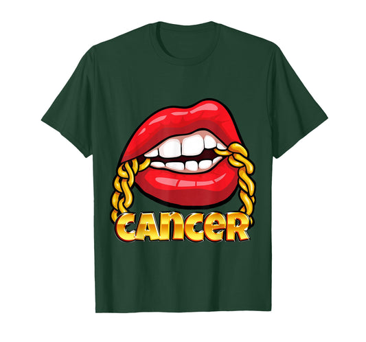 Juicy Lips Gold Chain Cancer Zodiac Sign T-Shirt