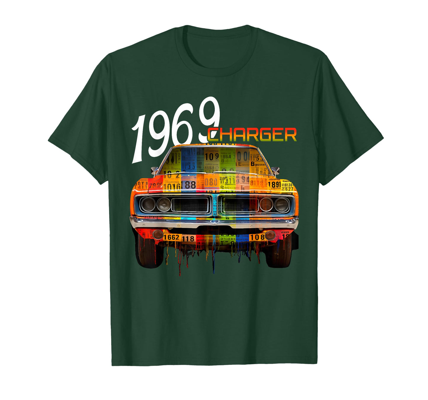 1969 69 Charger Classic Vintage Old Car USA Flag T-Shirt