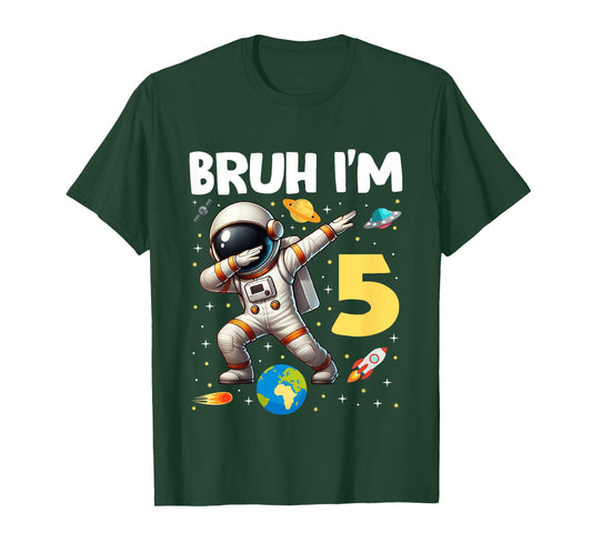 Kids Bruh I'm 5 Year Old Birthday Astronaut Space 5th B-Day Funny T-Shirt
