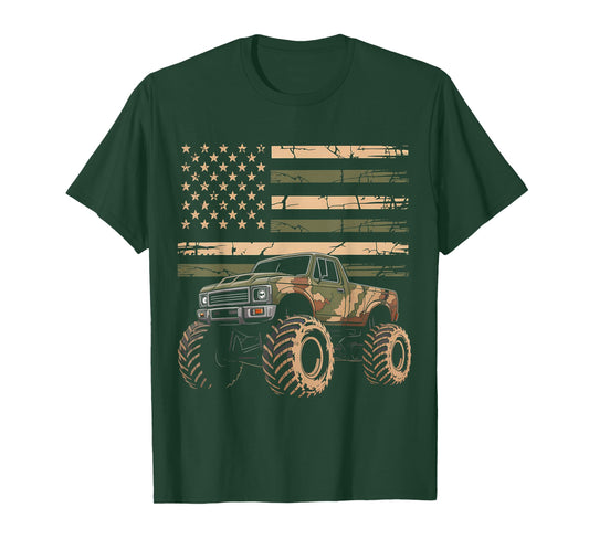 Monster Trucker Retro Monster Truck USA Flag 4th July T-Shirt