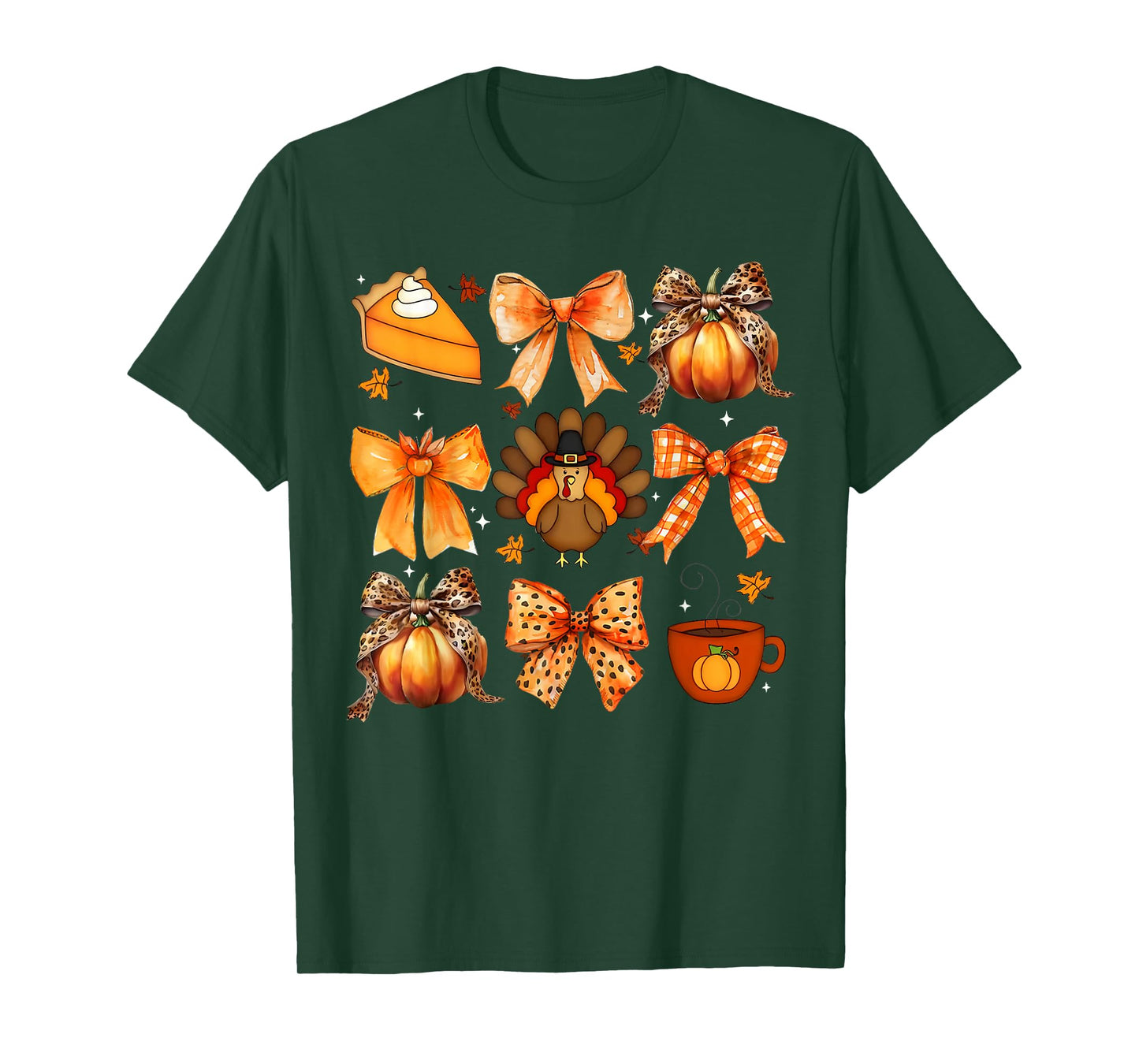 Coquette Bow Pumpkin Season Thanksgiving Autumn Fall Leaves T-Shirt
