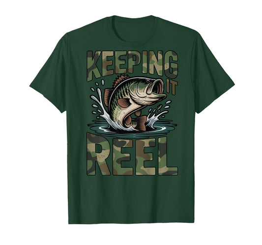 Fishing Camo Bass Fish Keeping Reel Boy Youth Men Dad Jokes T-Shirt
