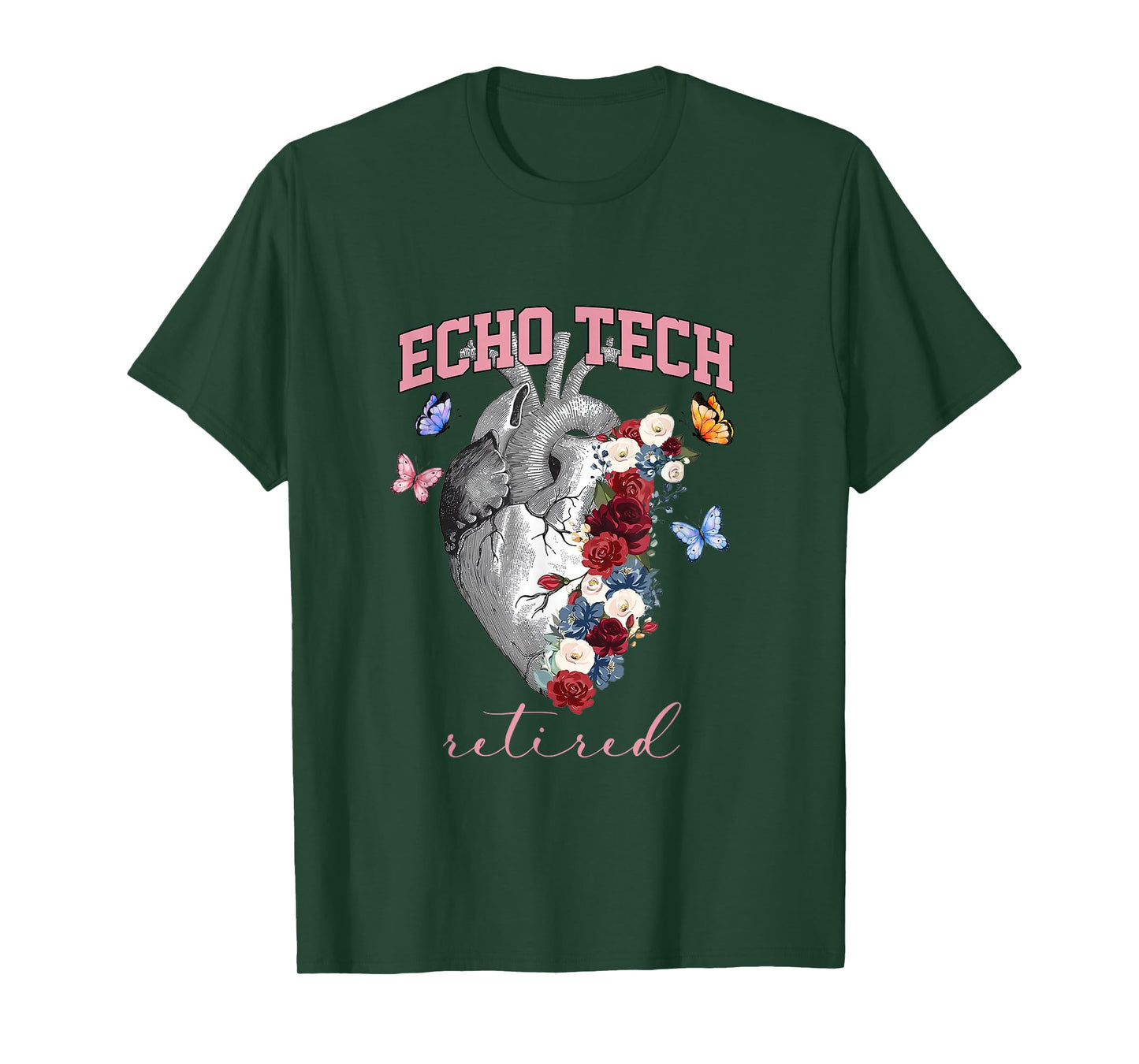 Anatomical Heart Floral Echo Tech Retired Cardiac Sonography T-Shirt