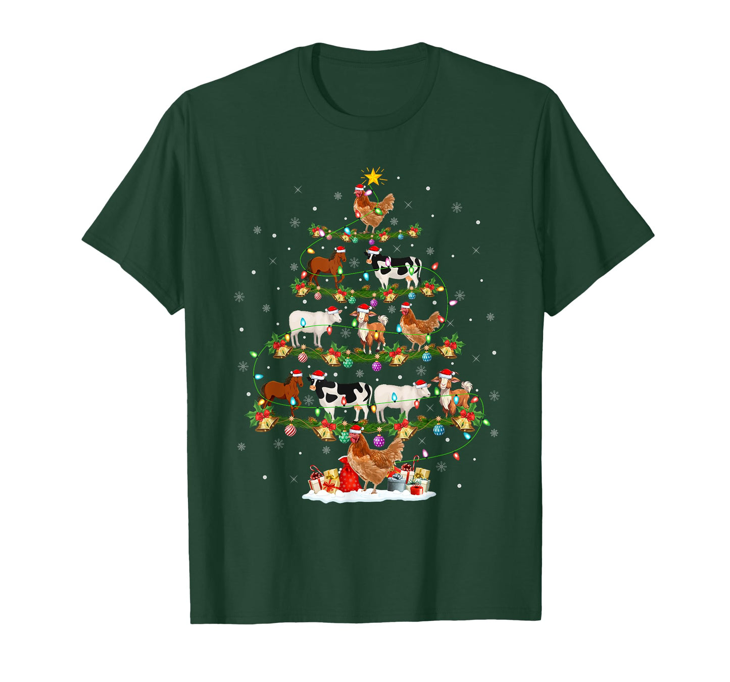 Chicken Cow Goat Horse Farm Animal Farmer Christmas Tree T-Shirt