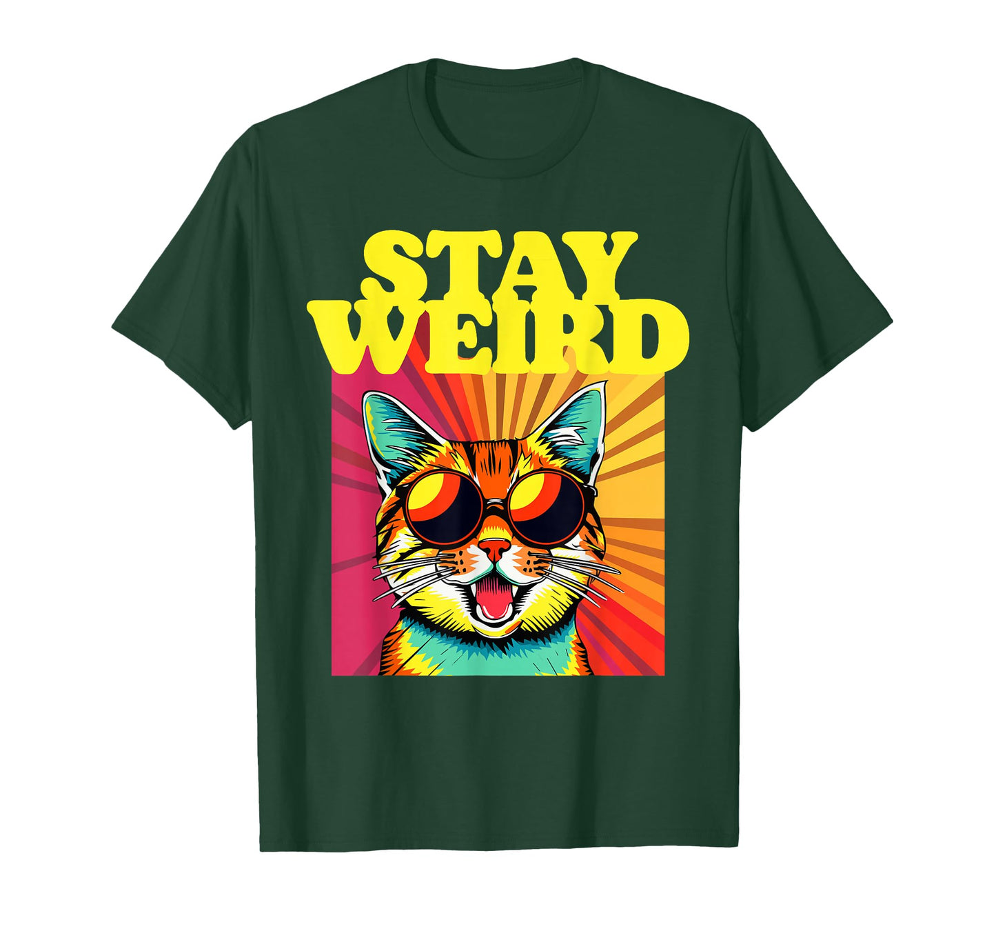Stay Weird Awesome 80s Abstract Art Cool Cat T-Shirt