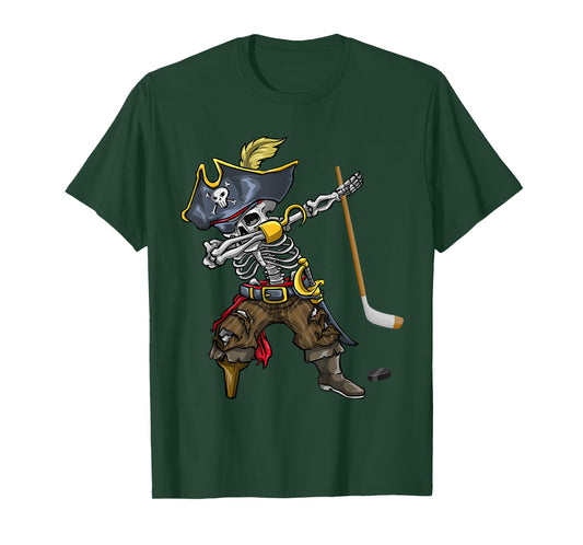 Dabbing Skeleton Pirate Hockey Lover Halloween Costume T-Shirt
